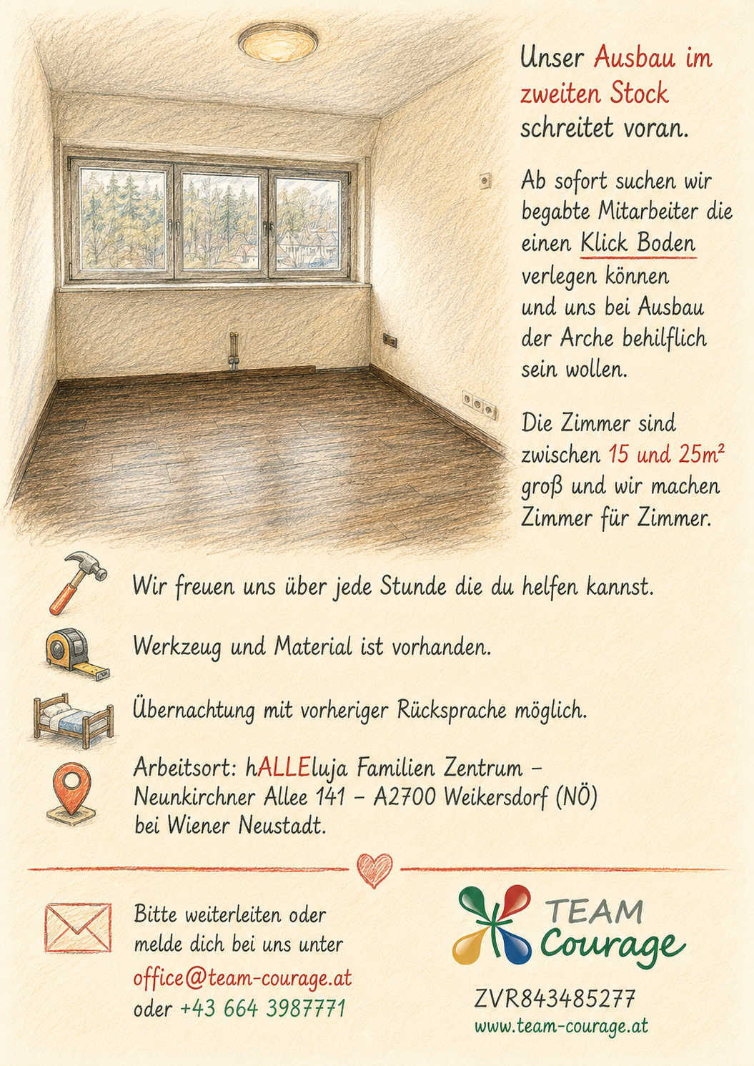 Wir suchen geschickte Volontäre für Klickboden Verlegung